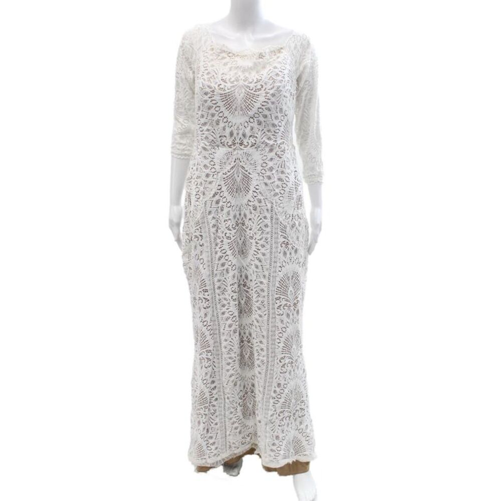 Grace Loves Lace Women Maxi Dress White 3/4 Sleeve Bohemian Size 3XL